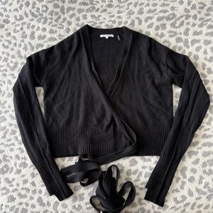 Black Helmut Lang Cashmere Plunge Neckline Wrap Sweater